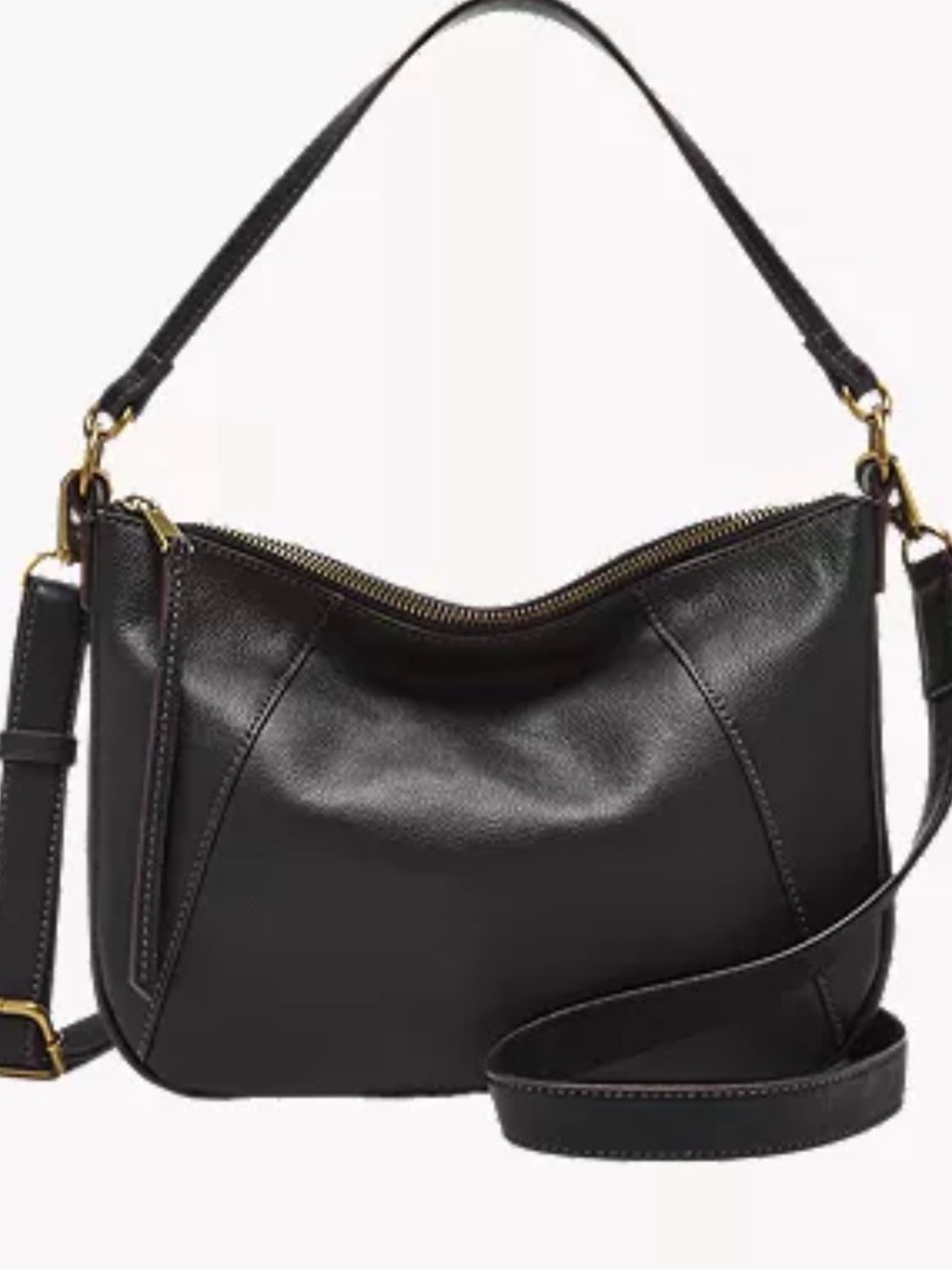 Fossil Black Leather Shoulder Bag with Gold Hardware